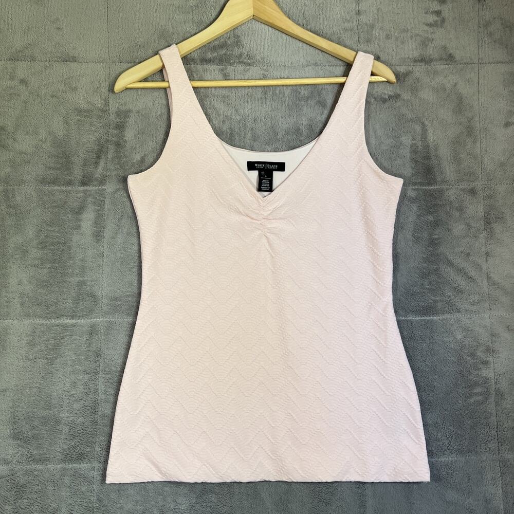 WHBM Tank Top Small Pink Ruched V-neck Lined Texture Career Office Layer